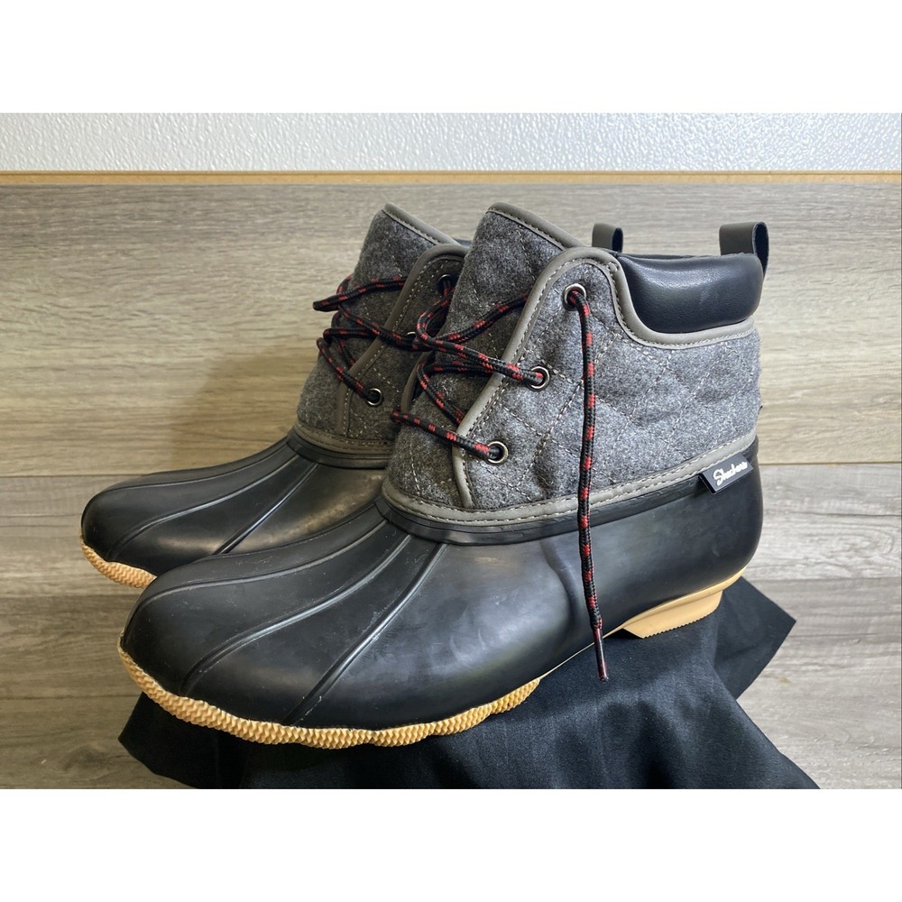 Skechers Pond Duck Boots Womens 11 Black Charcoal Good Waterproof Plaid Lined